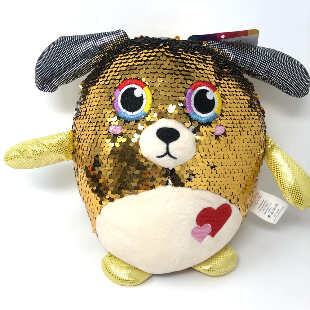 Cubby Buddies Dog Plush with Reversible Gold/Silver Sequins and Embroidery 9”